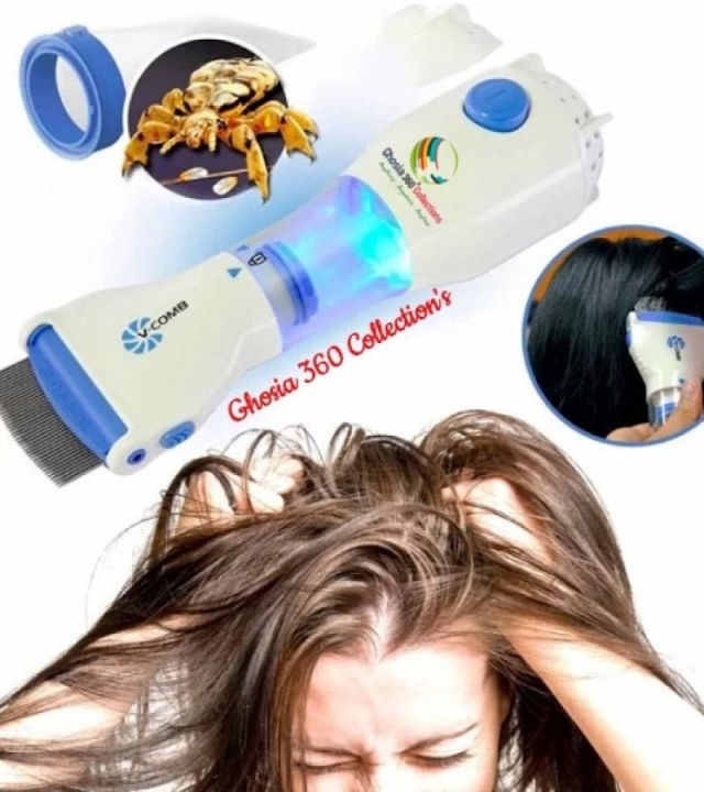 Using the V-Comb electric anti-lice comb on hair, lice captured in filter