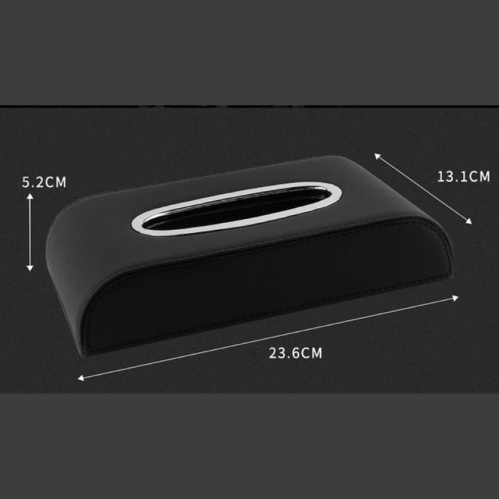 Dimensions of the PU leather car tissue box cover — 23.6 cm long, 13.1 cm wide, 5.2 cm high