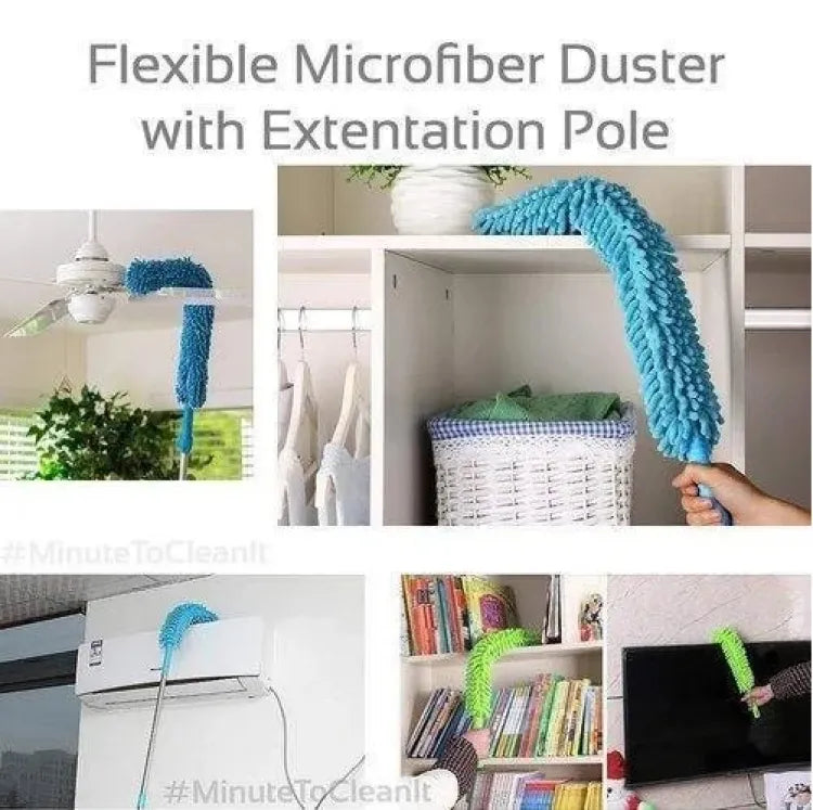 Microfiber ceiling fan duster extended to reach high corners
