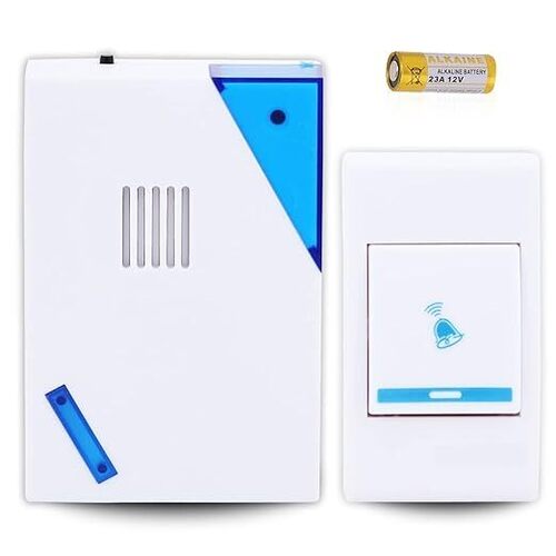 Luckarm wireless doorbell kit: white triangle chime receiver, push-button transmitter and 23A battery