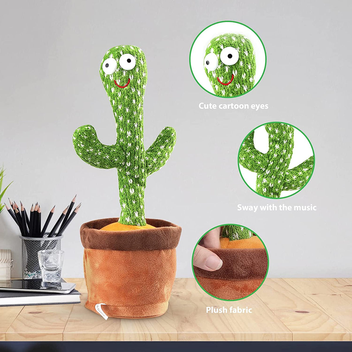 Dancing cactus plush toy wiggling to music