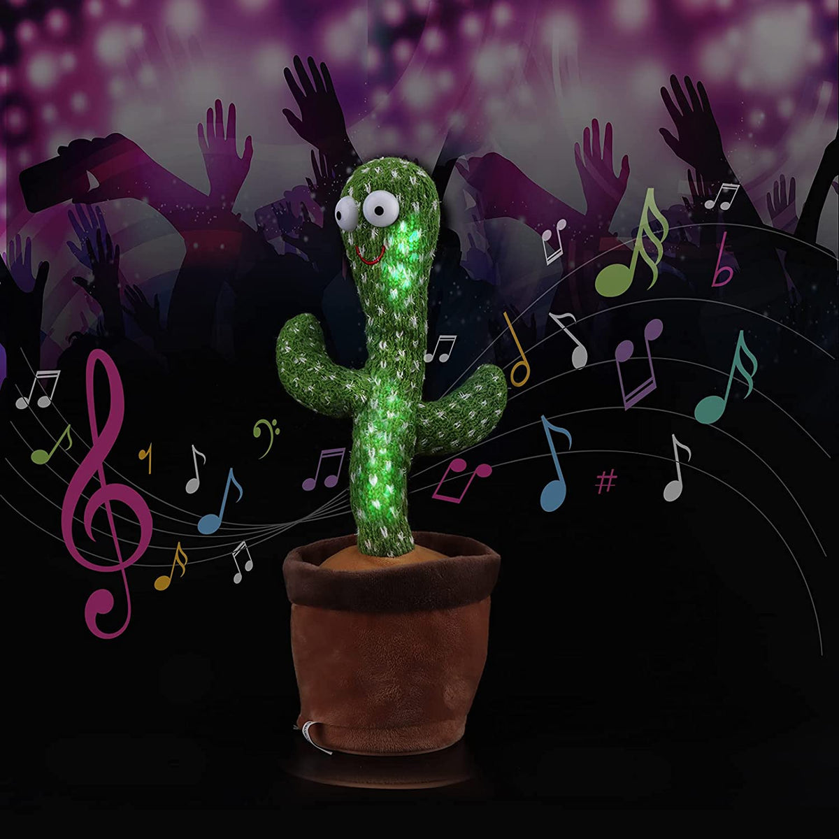 Dancing cactus toy with LED lights for kids playtime