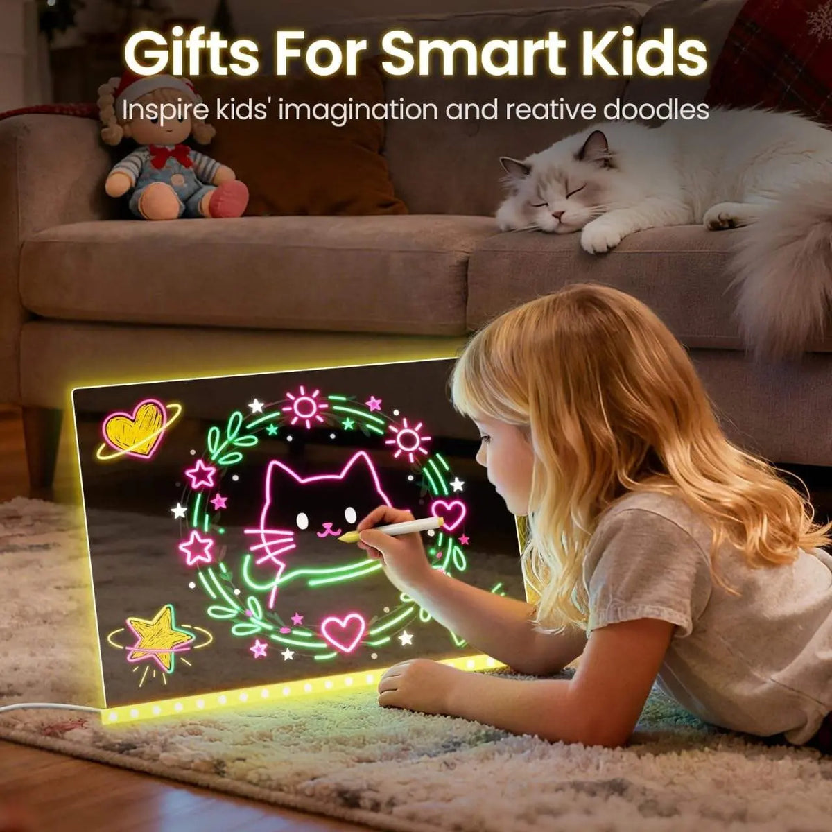 LED glowing acrylic writing board with markers and cloth