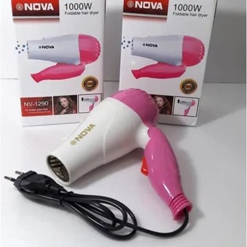 Nova NV-1290 foldable mini hair dryer pink and white with retail box