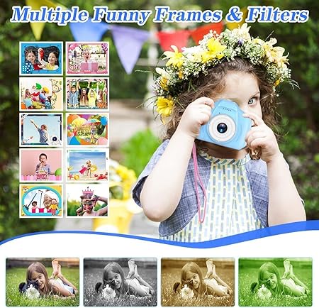 Mini kids digital camera showing screen and buttons
