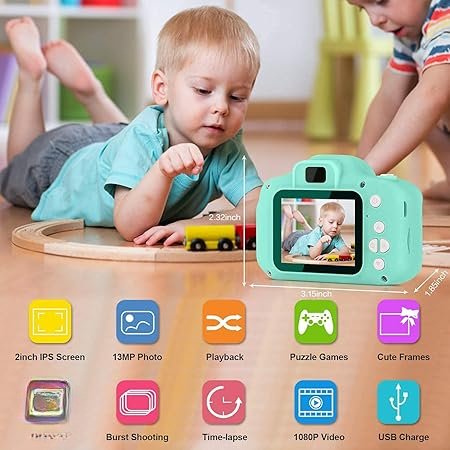 Kids digital camera product shot, colourful toy camera for children