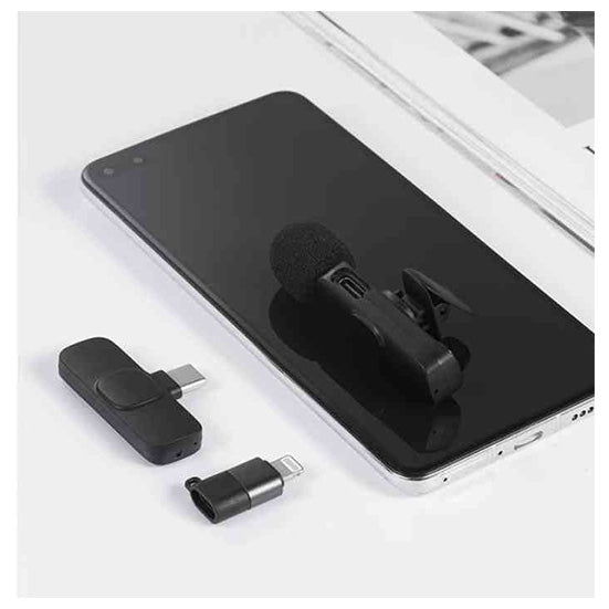 K9 Dual lavalier mic clipped on collar, plug-and-play wireless microphone