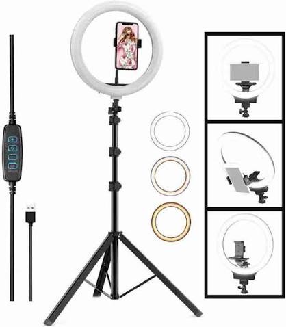 10-inch LED ring light with tripod stand, phone holder, selfie and video lighting