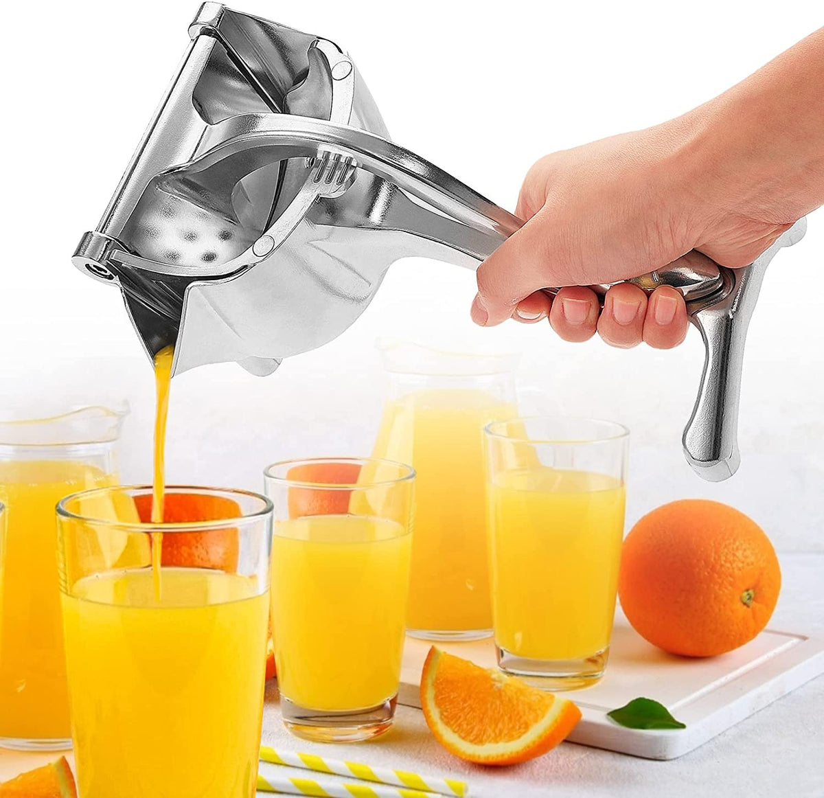 Manual citrus juicer press, silver lever press with perforated bowl