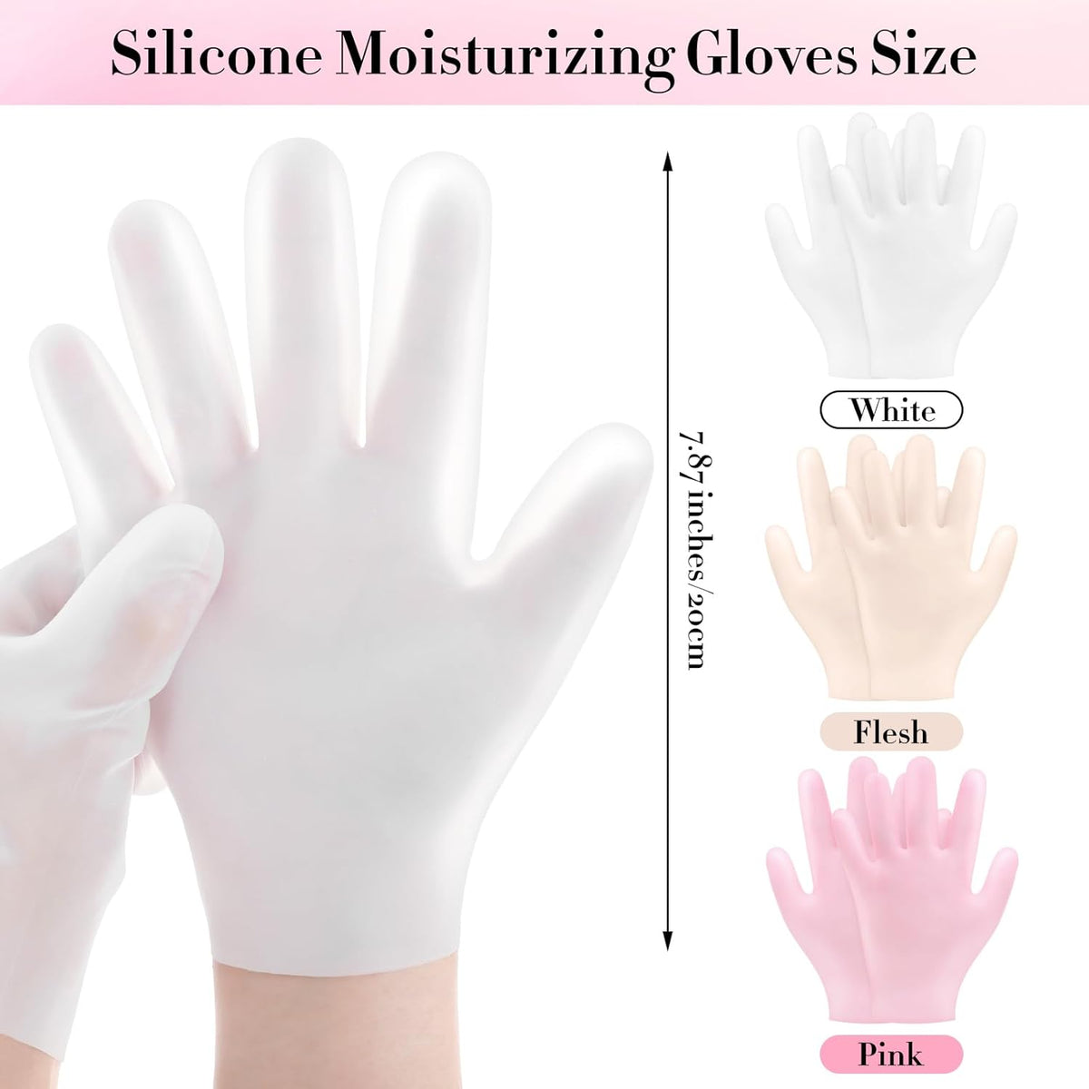 White silicone gel spa gloves pair - full-finger moisturizing gloves for soft hands