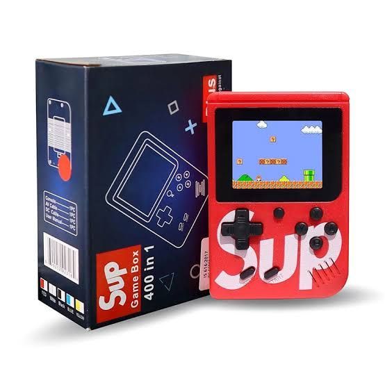 Red SUP 400 retro console with its 400 in 1 game box