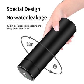 Smart thermos flask with LED temperature display on lid