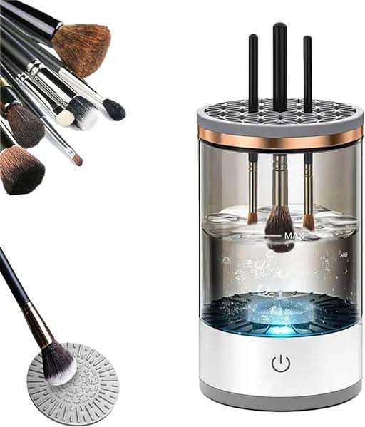 Electric makeup brush cleaner transparent cylinder cup with brushes inserted