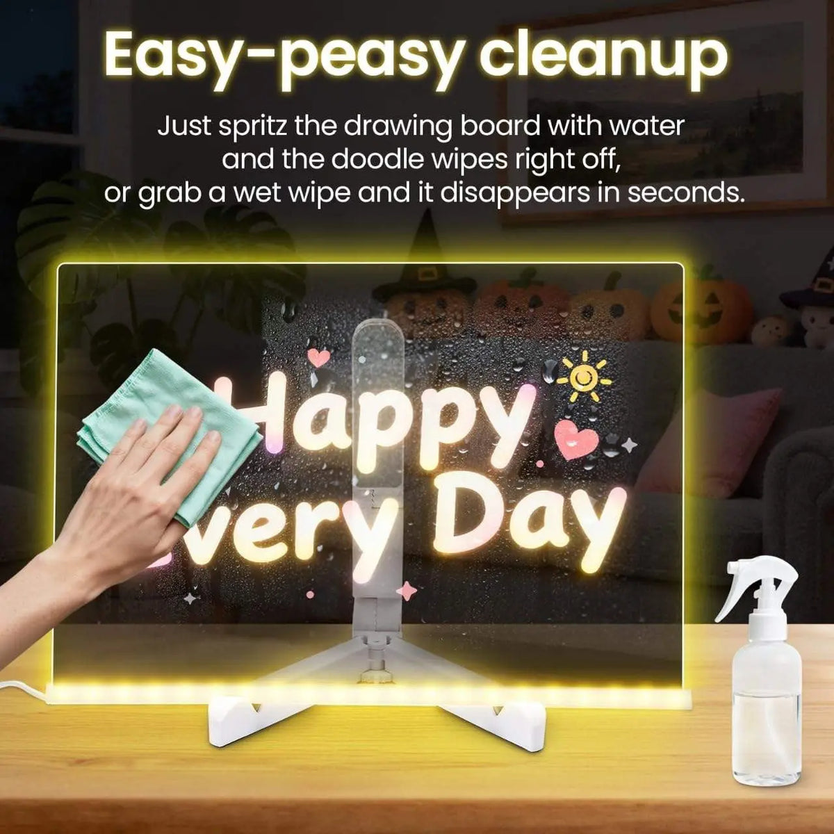 LED magic drawing board glowing with colourful doodles