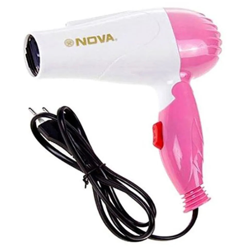 Nova NV-1290 mini hair dryer close-up white body pink handle