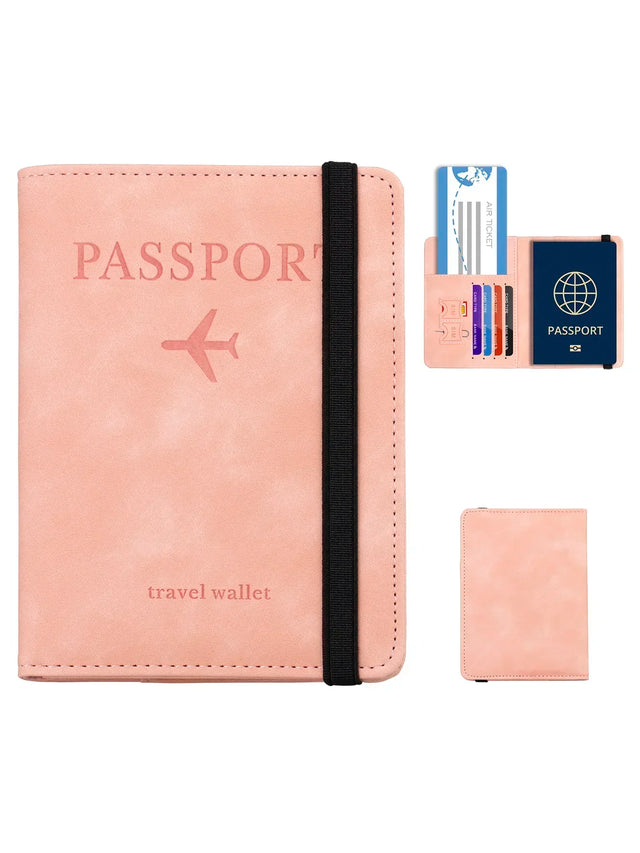 RFID travel wallet passport holder pink tan