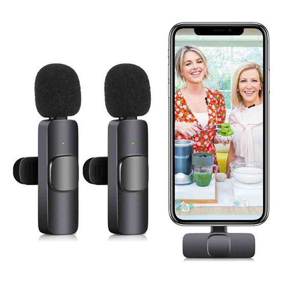 K9 Dual wireless microphone set with Type-C, iOS and 3.5mm plug-and-play receivers