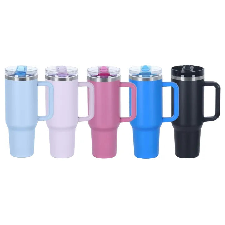 Insulated tumbler with straw fits standard car cup holders