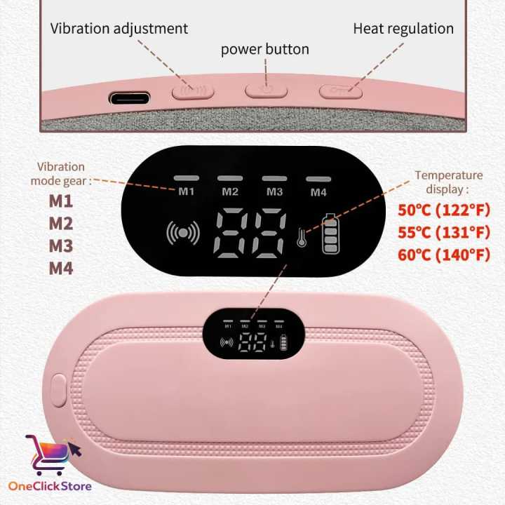 Portable electric menstrual heating pad — buckle strap and USB charging detail