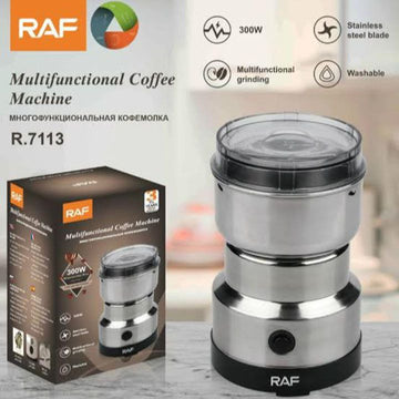 RAF Mini Electric Grinder R.7113 stainless steel body with black base and transparent lid
