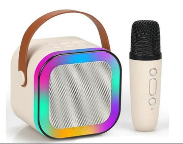 K12 kids karaoke machine – cream cube Bluetooth speaker with wireless microphone