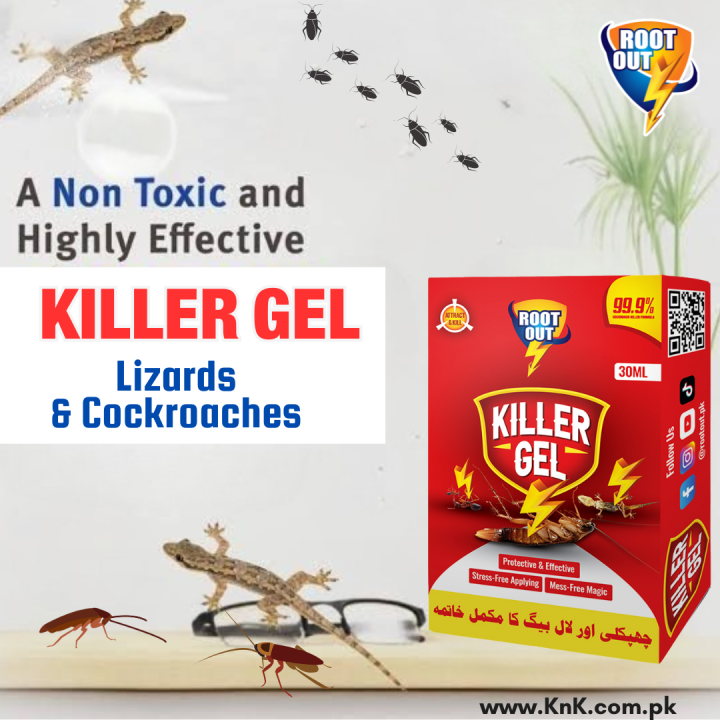 Killer gel bait applied in kitchen cabinet — kills cockroaches and lizards