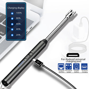 USB arc lighter with long flexible neck, LED charging display and USB charging cable
