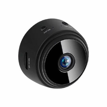 A9 mini security camera, small black round body with central lens