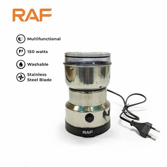 RAF R.7113 mini grinder side view showing stainless steel body and push button