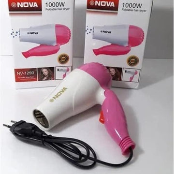 Nova NV-1290 foldable mini hair dryer pink and white with retail box