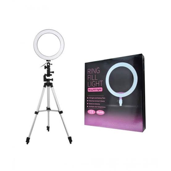 LED ring light with adjustable tripod, dimmable brightness for makeup and video
