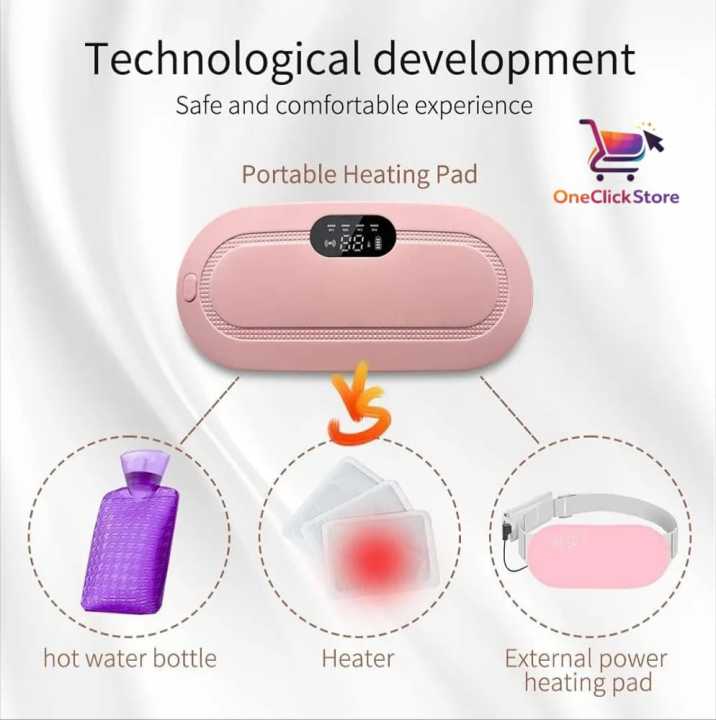 Period cramp relief belt — heat levels and vibration massage modes shown on packaging