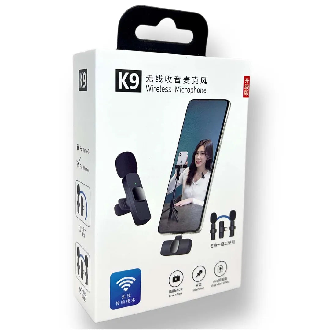 Wireless lavalier microphone transmitters with foam windscreens, K9 dual set