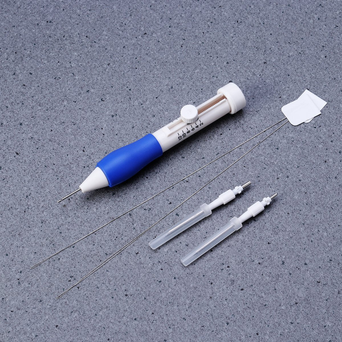 Blue grip punch needle pen with threaders and spare needle tips