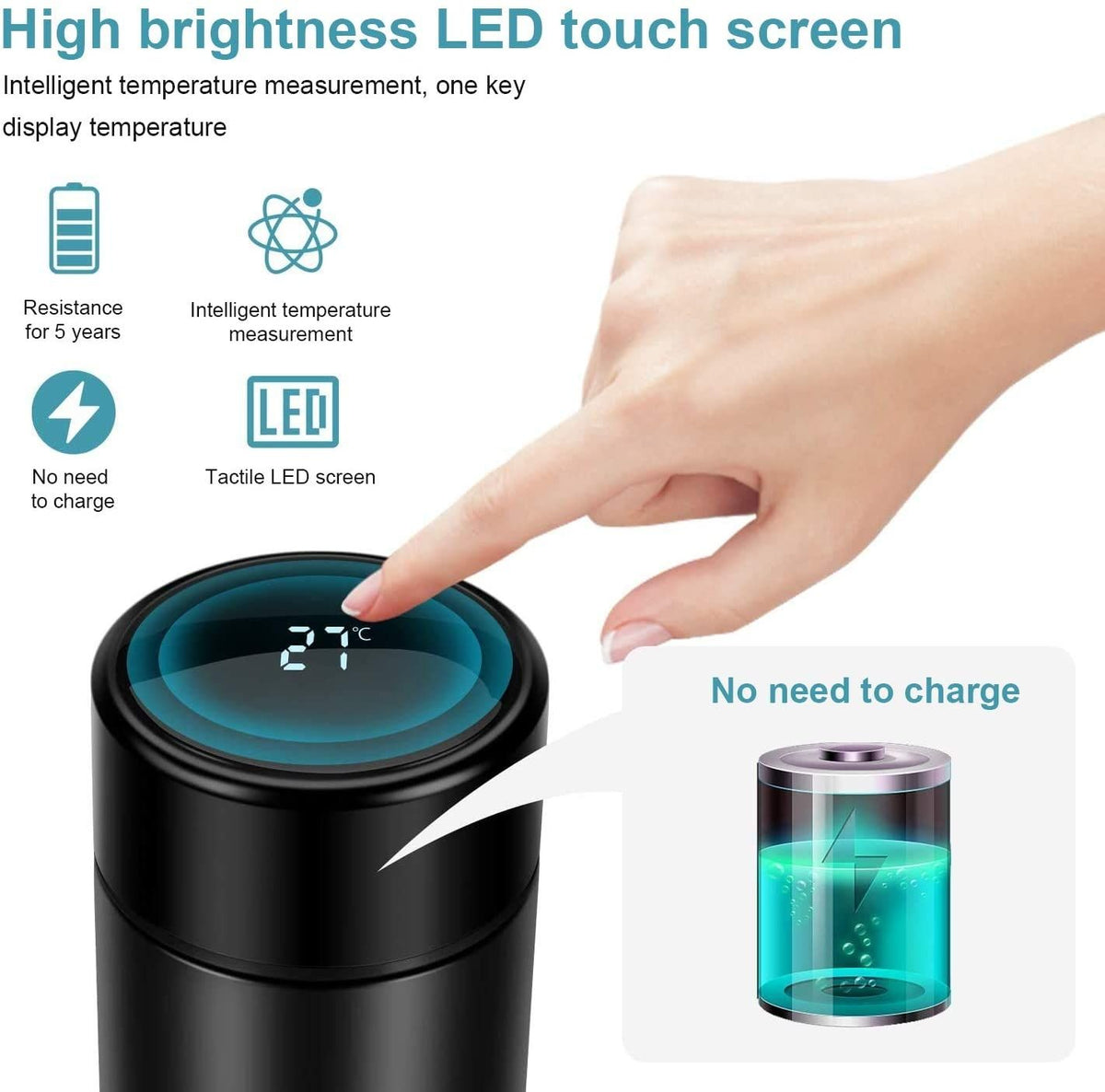 Smart flask with LED temperature display, colour options