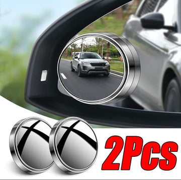 Pair of round convex blind spot mirrors for cars, stick-on HD glass