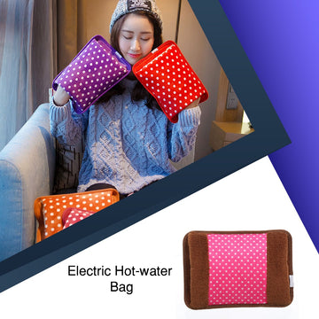 Electric hot water bag in polka-dot velvet with hand-warmer pocket