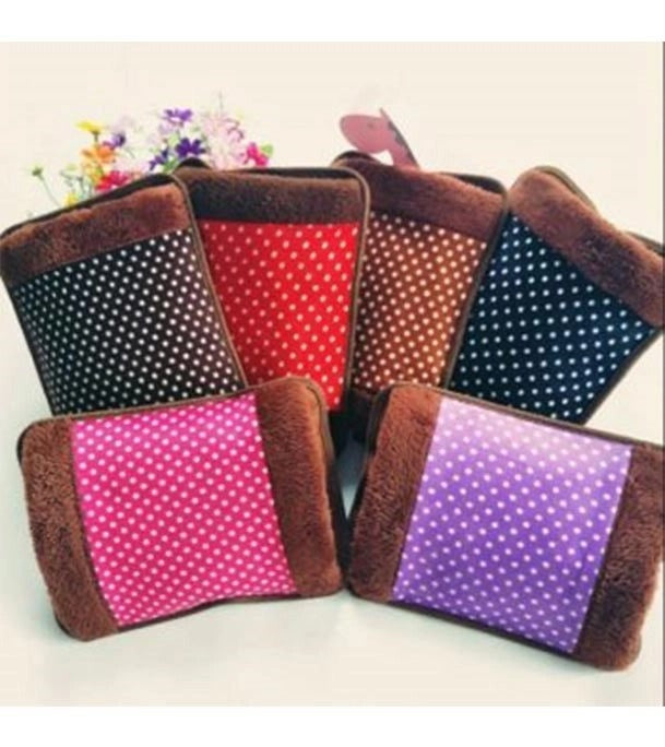 Rechargeable velvet heat bag, rectangular polka-dot design
