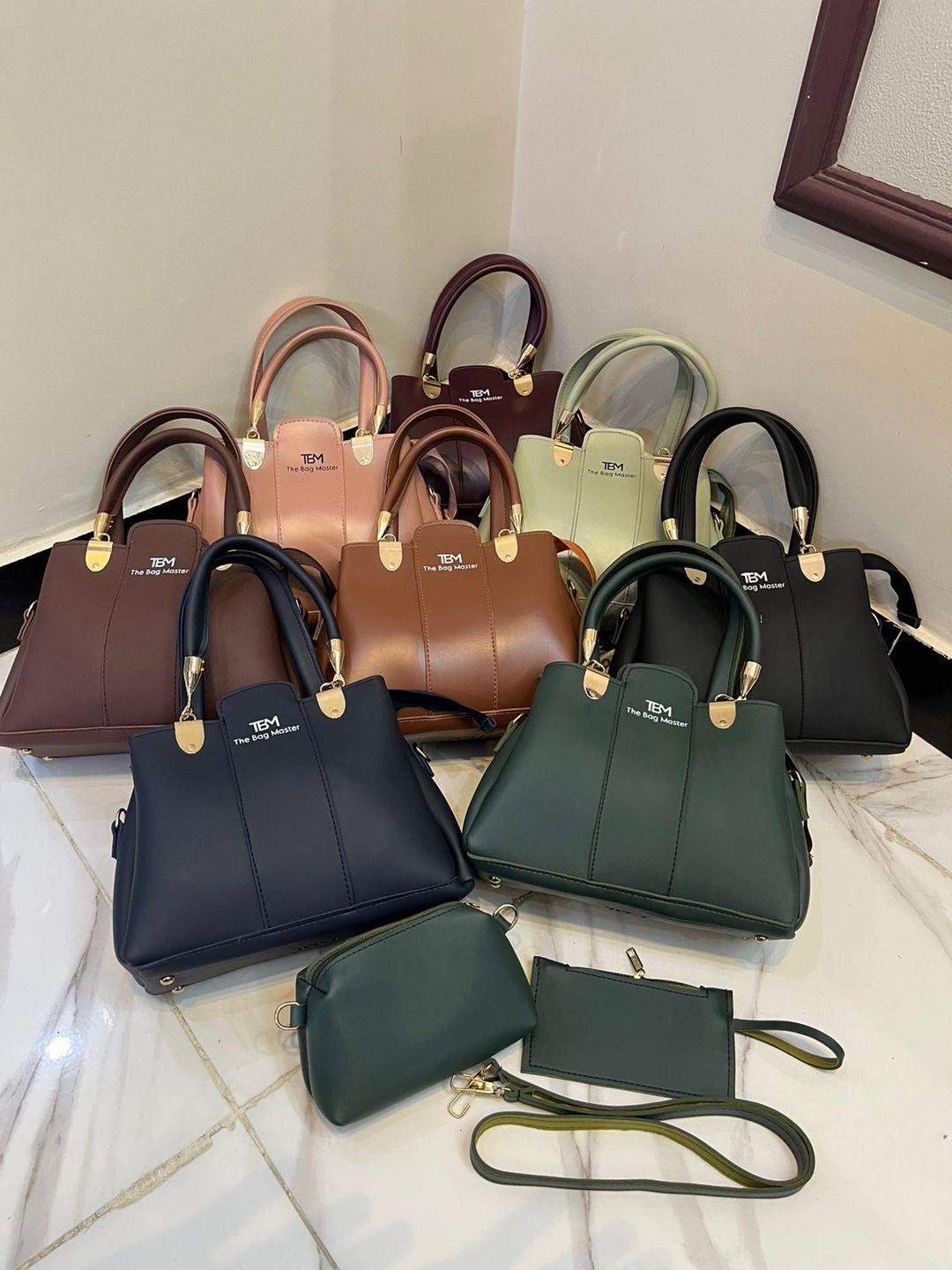 Women's Rexine Plain Hand Bag Set