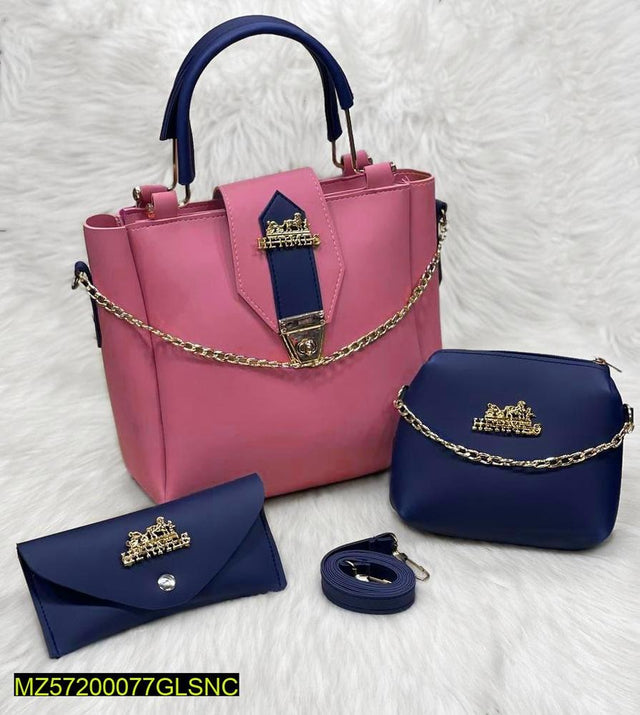 Women's PU Leather Plain Handbag, Pack Of 3 - PrimeKart Pakistan
