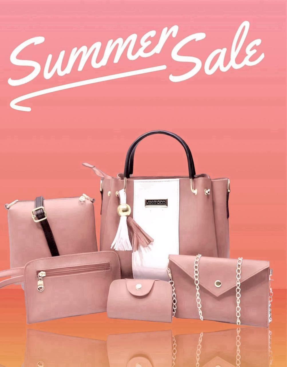 Chic Women's Pink Rexine Hand Bag Set - 5 Pcs