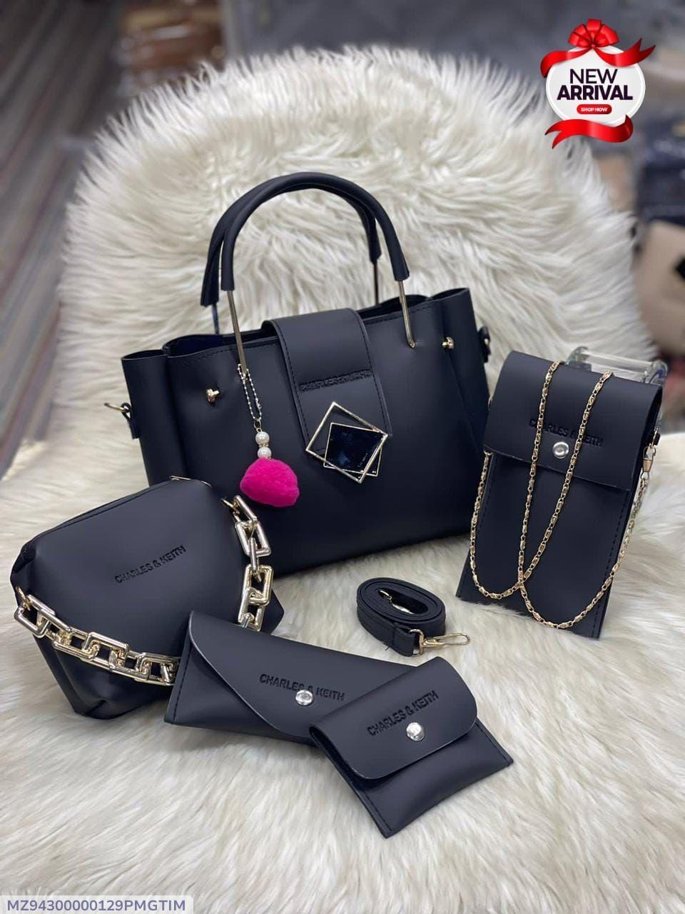 Chic Women's Leather Hand Bag Set - 5 Pcs in Blue - PrimeKart Pakistan