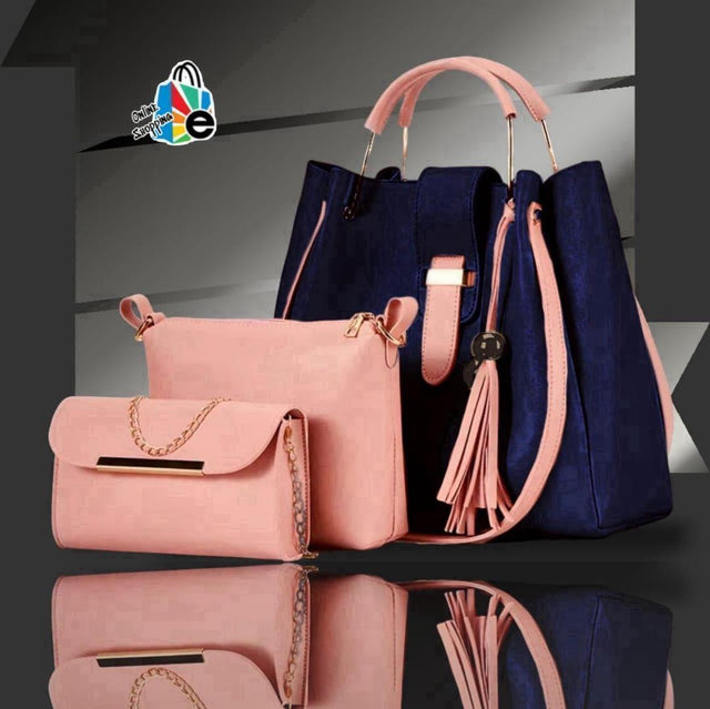 Women's Rexine Plain Hand Bag Set - PrimeKart Pakistan