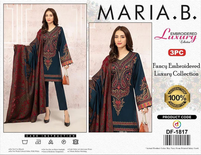 3 Pcs Women's Unstitched Khaddar Embroidered Suit