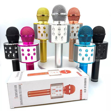 WS-858 wireless karaoke microphone with mesh head and speaker body