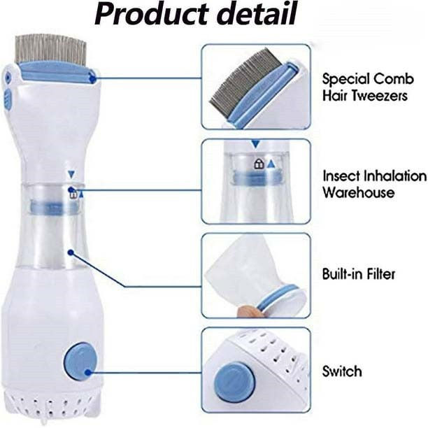 V-Comb product detail: comb head, insect collection chamber, built-in filter and switch