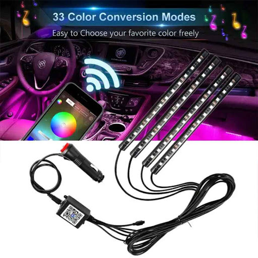 48-LED RGB footwell light bars installed in car interior