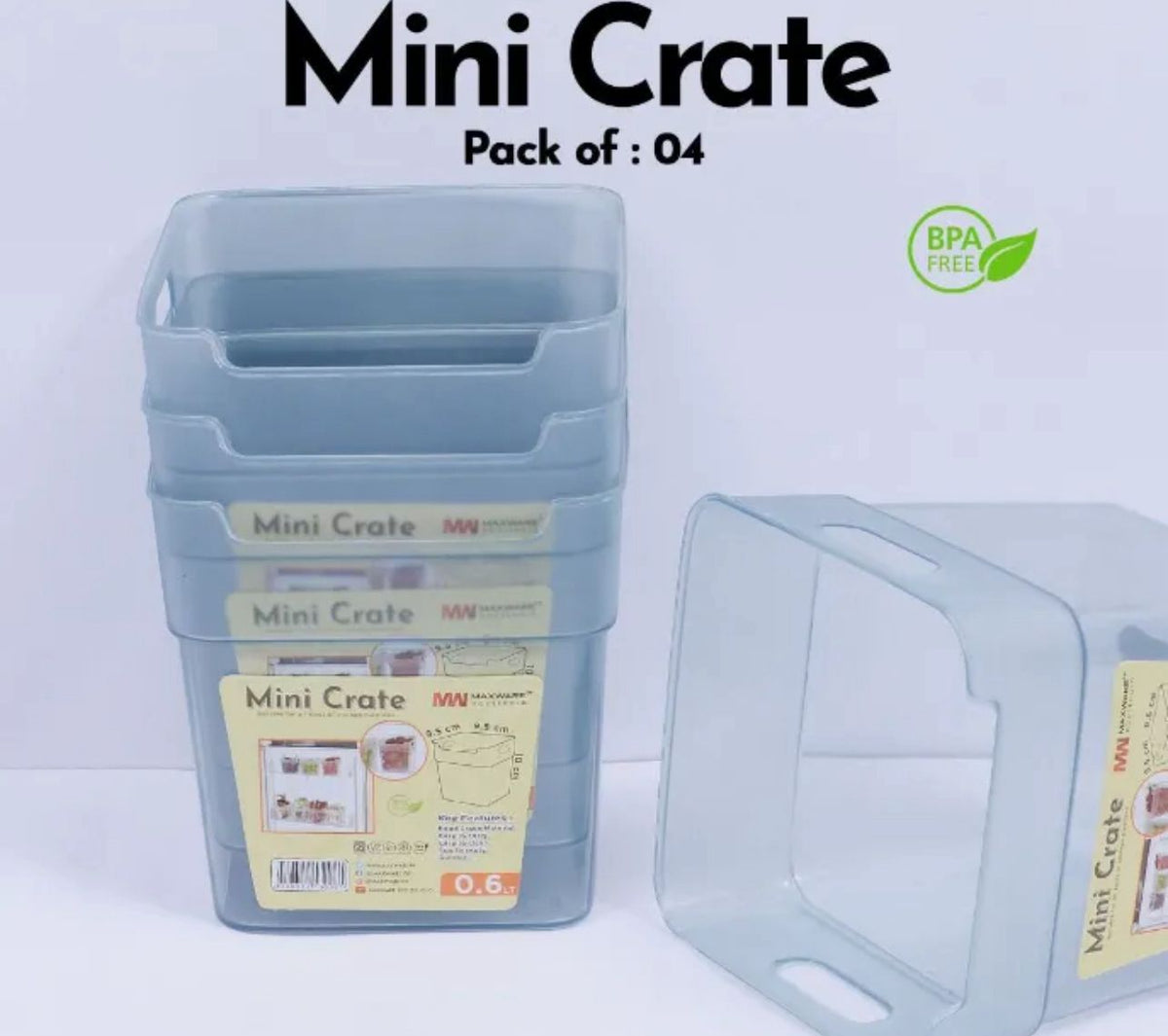 Open-top mini crate bins for fridge door and pantry storage