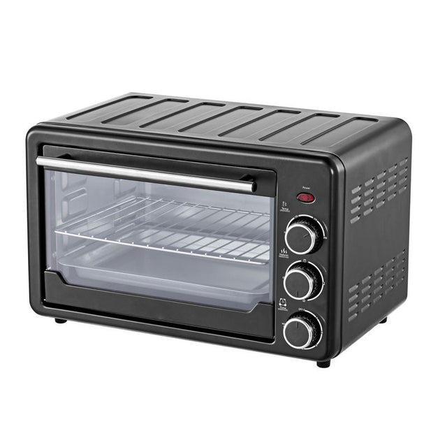 Electric toaster oven 25L black front view with glass door