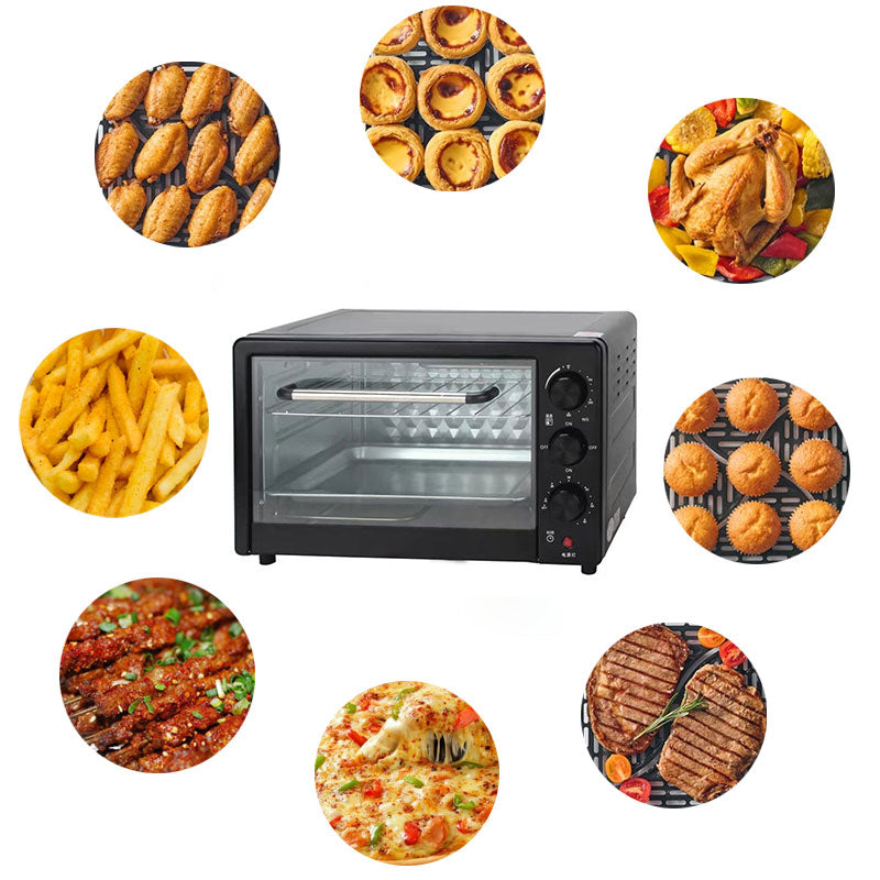 Black countertop toaster oven side angle view